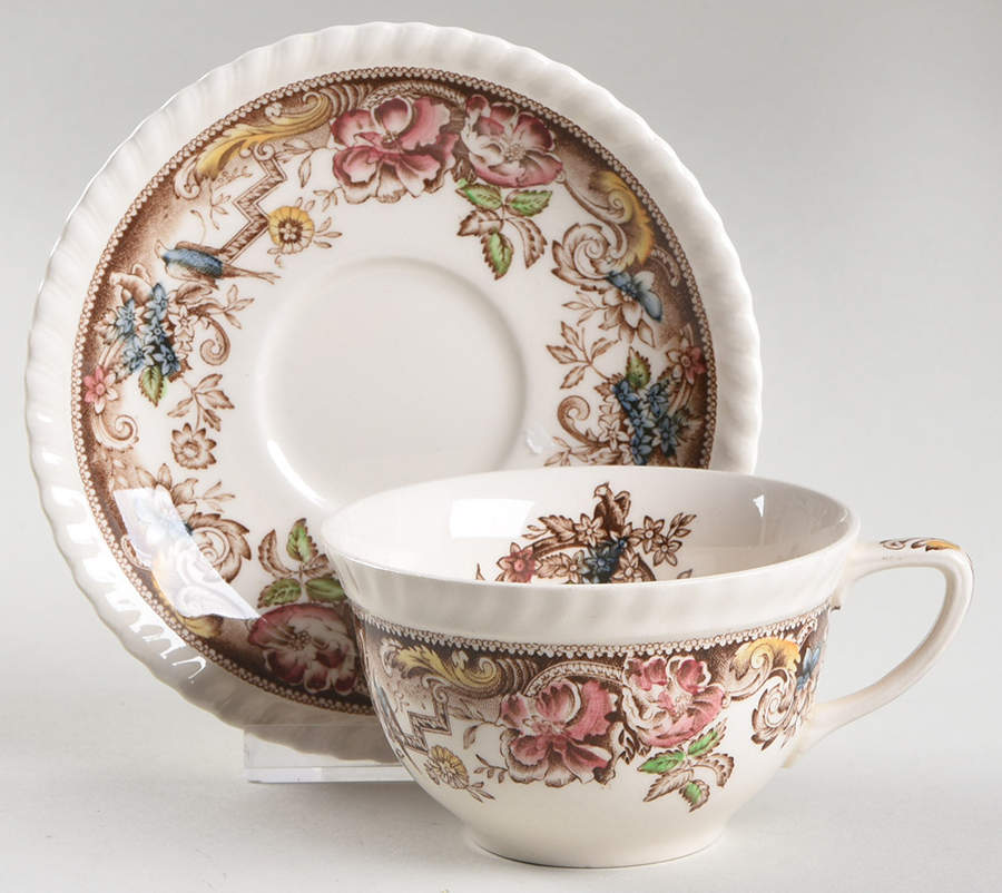 Devonshire Brown Multicolor Flat Cup & Saucer Set by Johnson Brothers-1