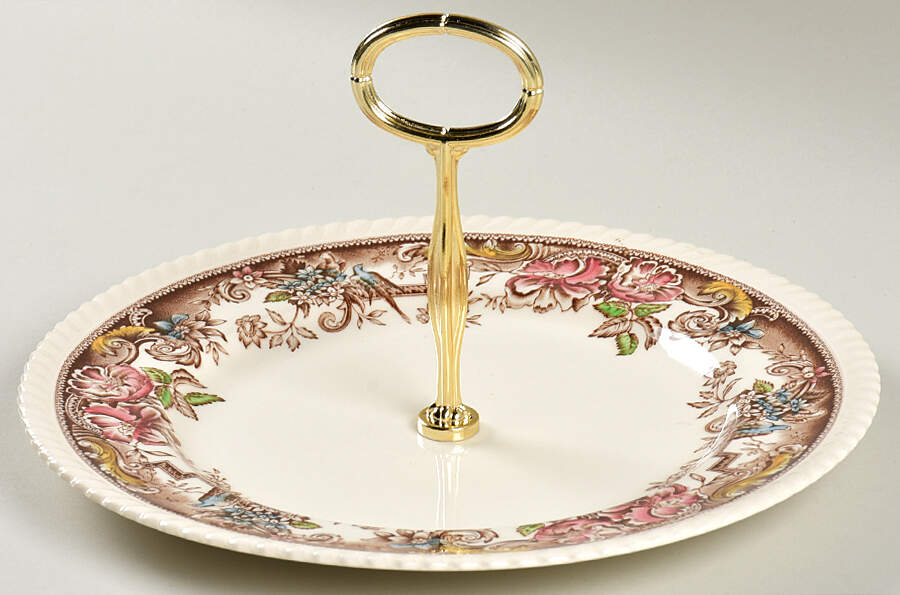Devonshire Brown Multicolor Round Serving Plate with Center Handle (Dp) Hc by Johnson Brothers-1