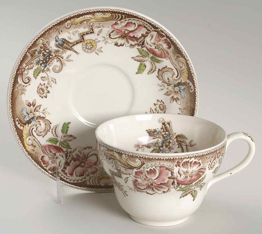Devonshire Brown Multicolor Jumbo Cup & Saucer Set by Johnson Brothers-1