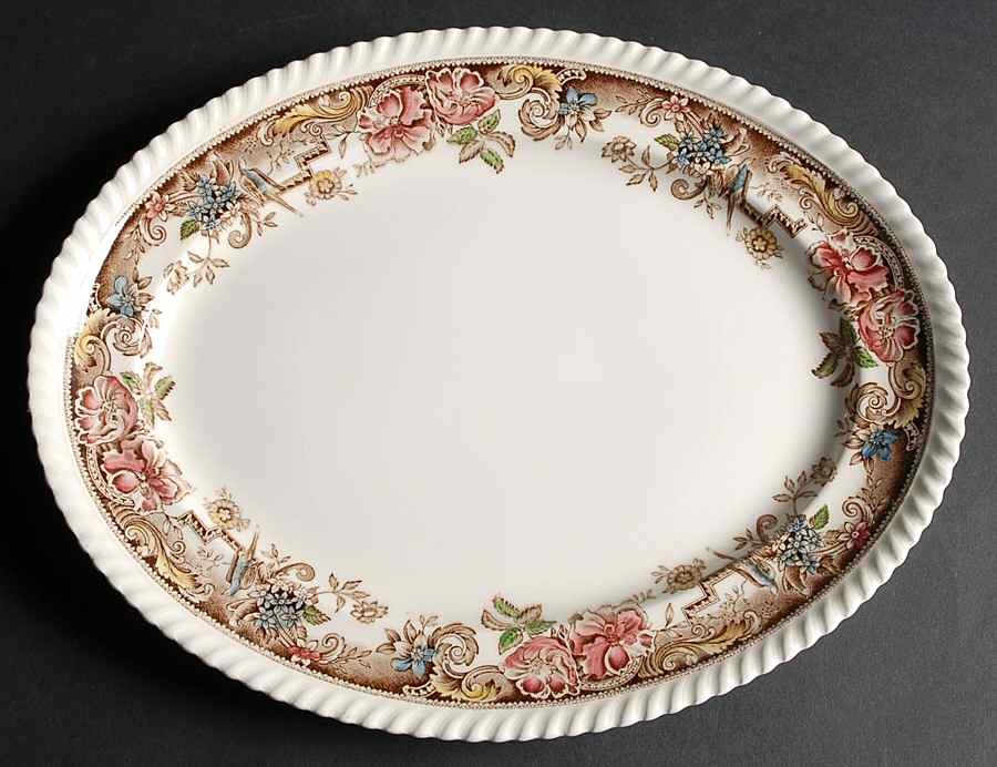Devonshire Brown Multicolor 12" Oval Serving Platter by Johnson Brothers-1