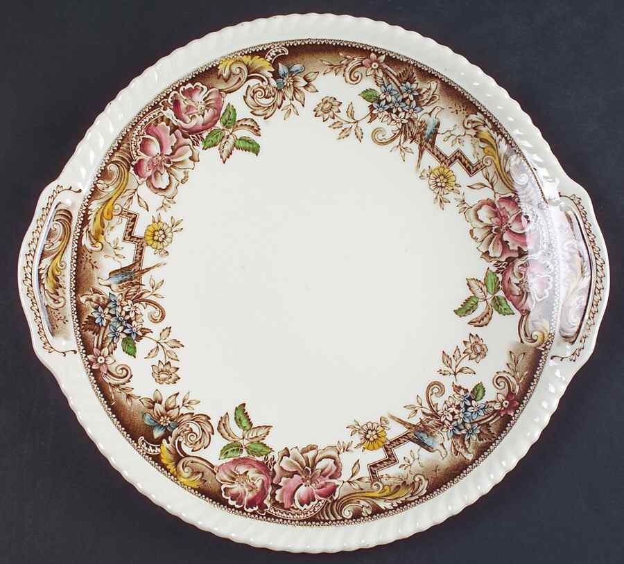 Devonshire Brown Multicolor Handled Cake Plate by Johnson Brothers-1