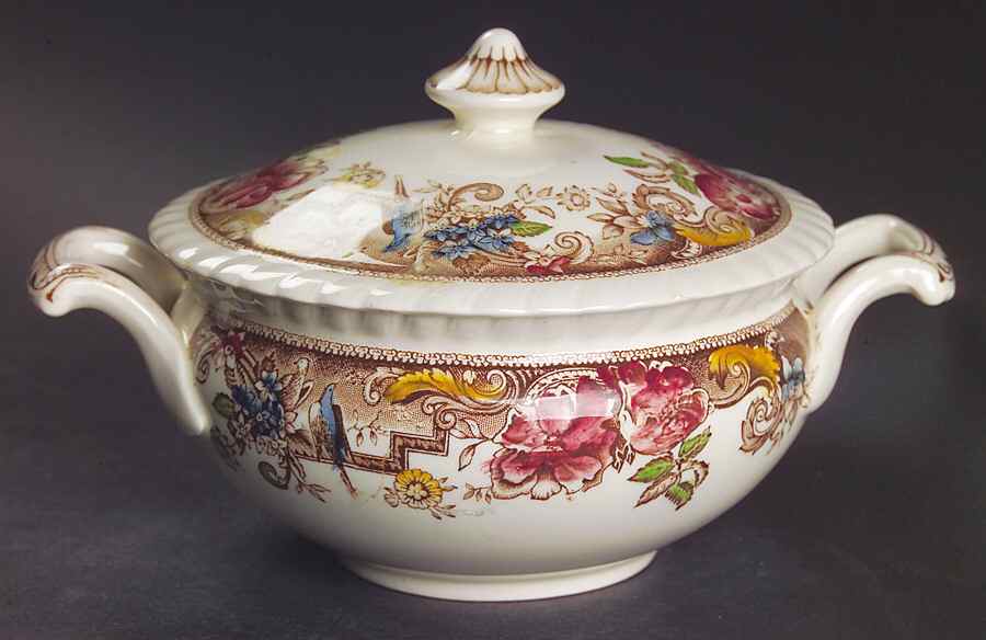 Devonshire Brown Multicolor Sugar Bowl & Lid by Johnson Brothers-1