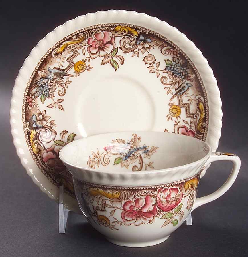 Devonshire Brown Multicolor Oversized Cup & Saucer Set by Johnson Brothers-1