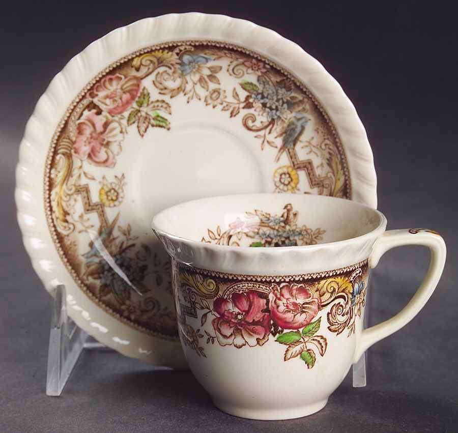Devonshire Brown Multicolor Flat Demitasse Cup & Saucer Set by Johnson Brothers-1