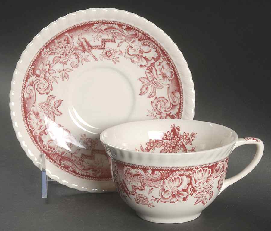 Devonshire Red Flat Cup & Saucer Set by Johnson Brothers-1