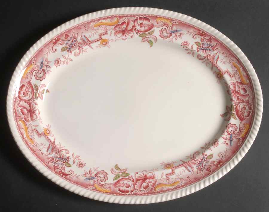 Devonshire Red Multicolor 16" Oval Serving Platter by Johnson Brothers-1