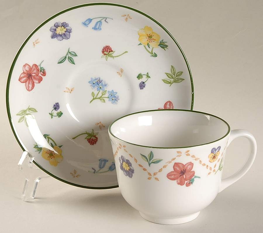 Diamond Flowers Flat Cup & Saucer Set by Johnson Brothers-1