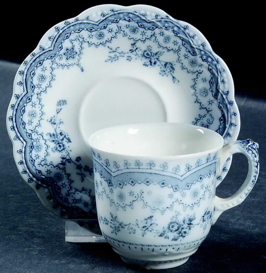 Dorothy (Blue Transfer, No Trim) Flat Demitasse Cup & Saucer Set by Johnson Brothers-1