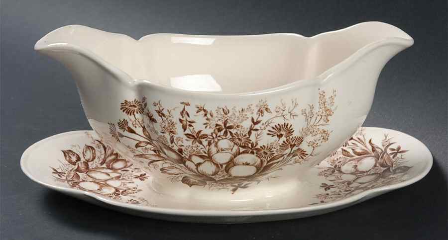 Dover Brown Gravy Boat with Attached Underplate by Johnson Brothers-1