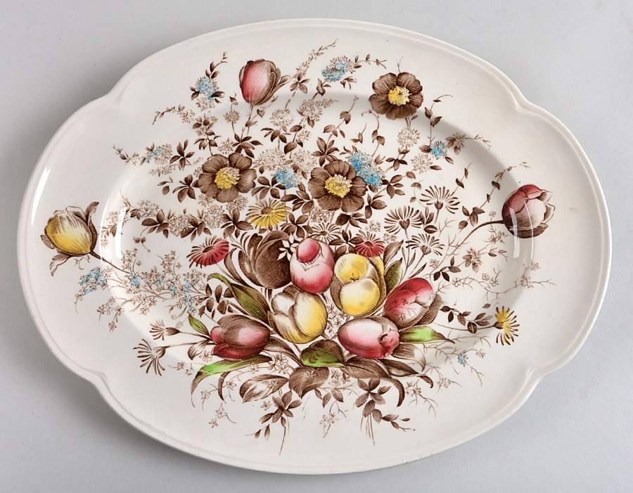 Dover Brown Multicolor 14" Oval Serving Platter by Johnson Brothers-1