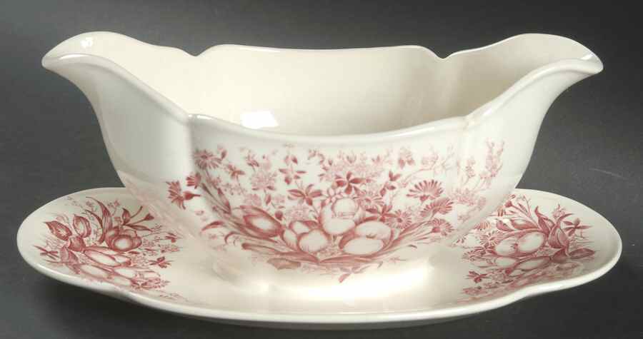 Dover Red Gravy Boat with Attached Underplate by Johnson Brothers-1