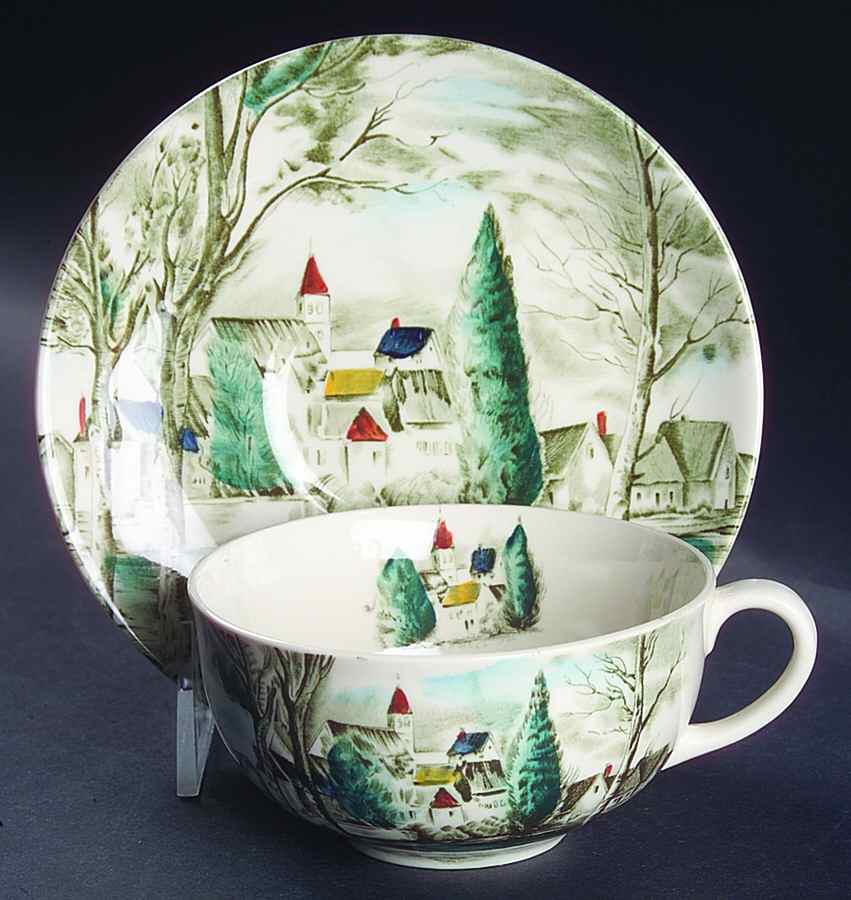Dream Town Green Multicolor Flat Cup & Saucer Set by Johnson Brothers-1
