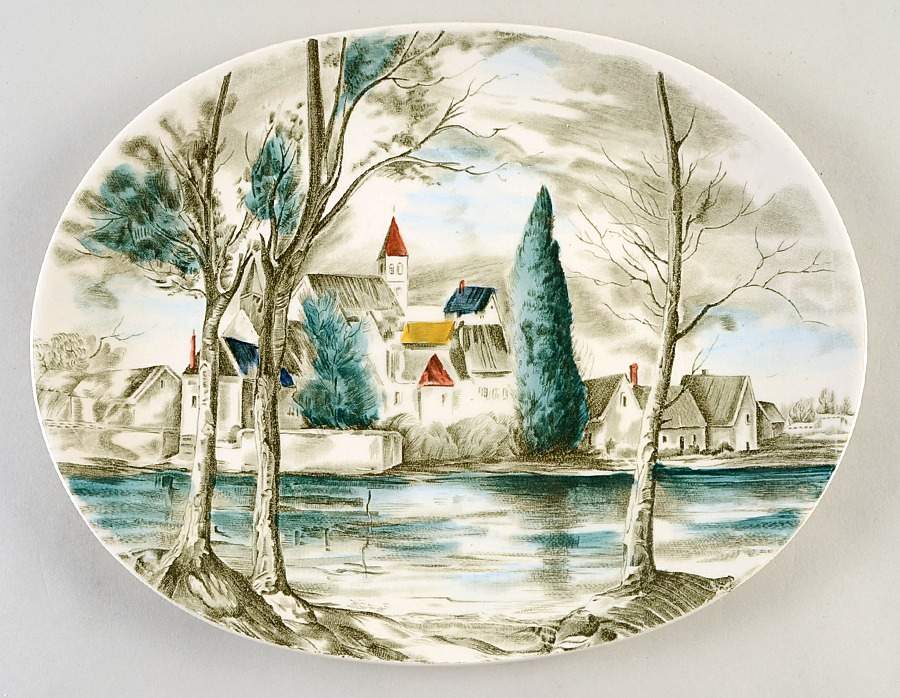 Dream Town Green Multicolor 12" Oval Serving Platter by Johnson Brothers-1