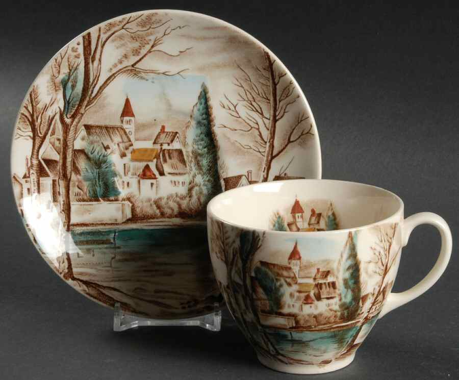 Dream Town Brown Multicolor Flat Cup & Saucer Set by Johnson Brothers-1