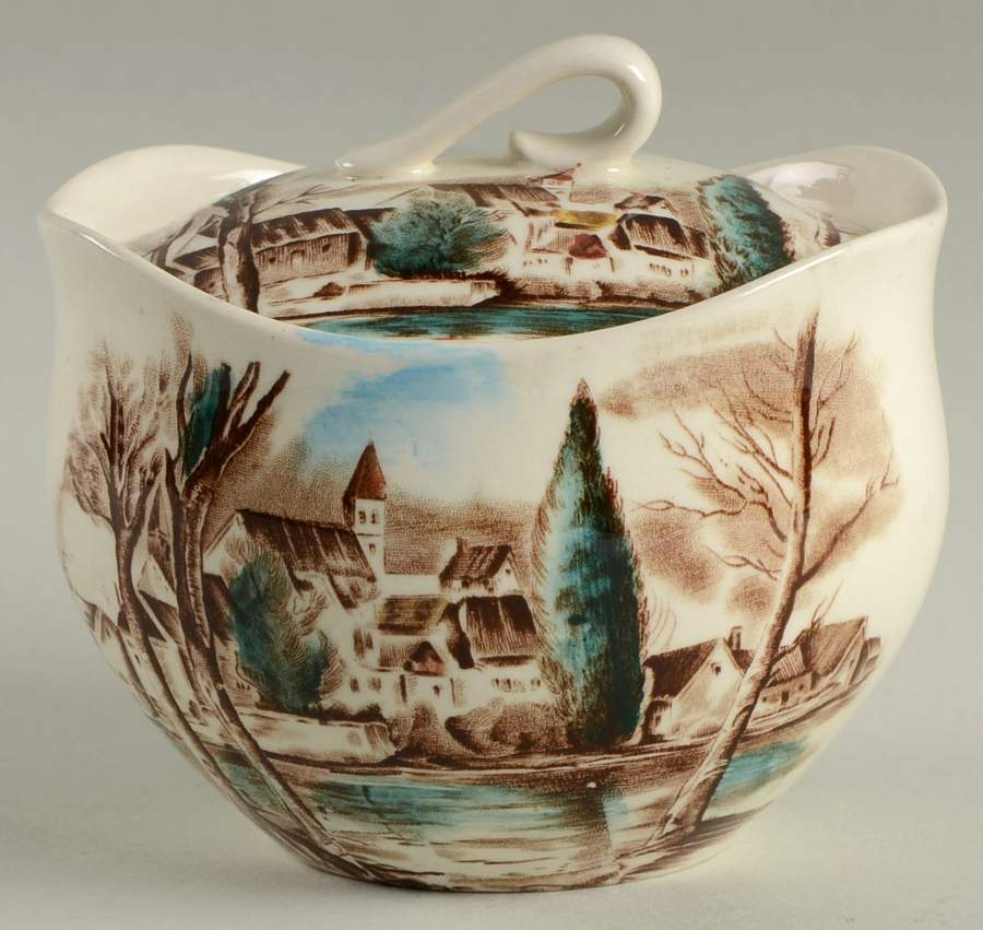 Dream Town Brown Multicolor Sugar Bowl & Lid by Johnson Brothers-1