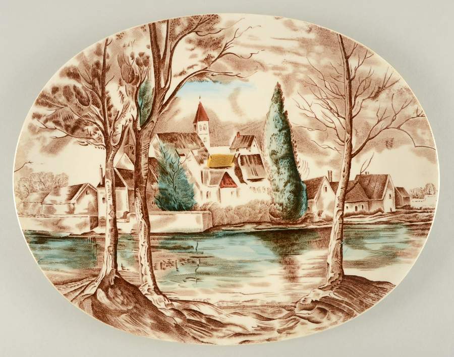 Dream Town Brown Multicolor 14" Oval Serving Platter by Johnson Brothers-1