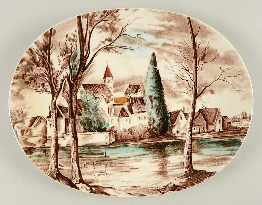 Dream Town Brown Multicolor 11" Oval Serving Platter by Johnson Brothers-1