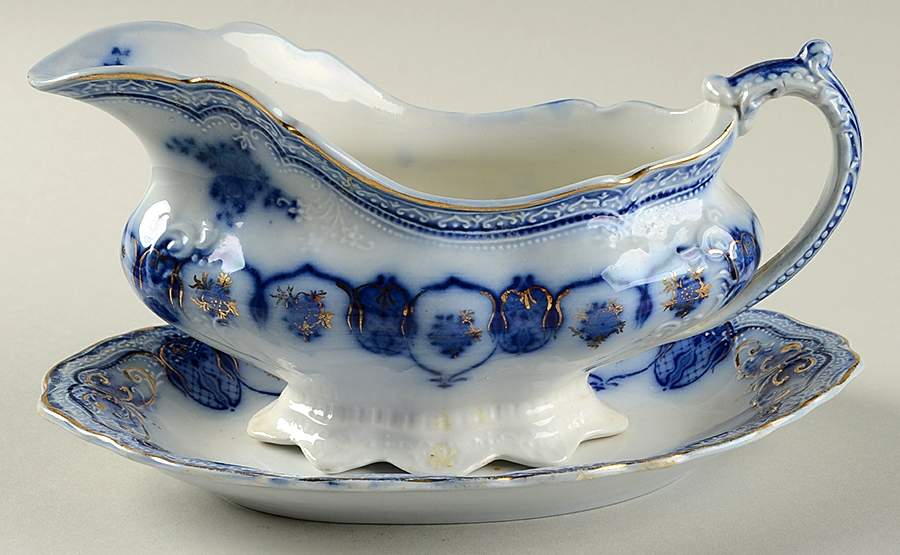 Eclipse (Flow Blue) Gravy Boat & Underplate by Johnson Brothers-1