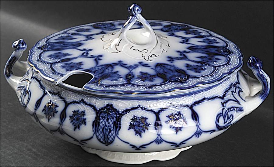 Eclipse (Flow Blue) Tureen &  Lid by Johnson Brothers-1
