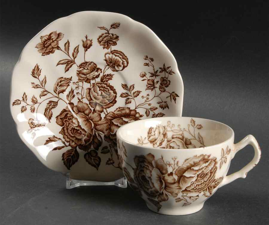Elizabeth Brown Flat Cup & Saucer Set by Johnson Brothers-1
