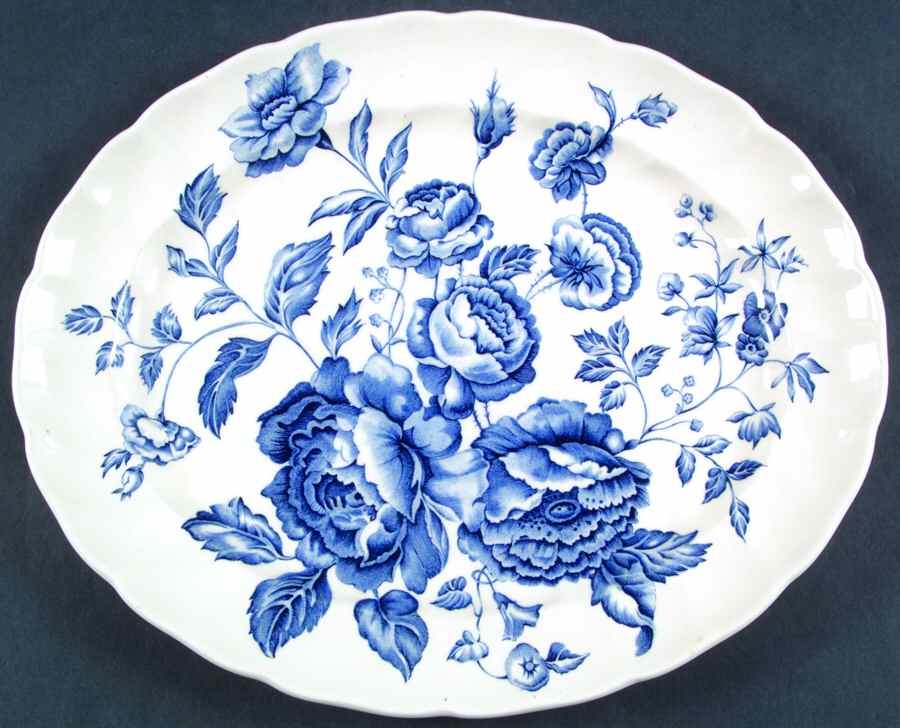 Elizabeth Blue (White Background) 12" Oval Serving Platter by Johnson Brothers-1