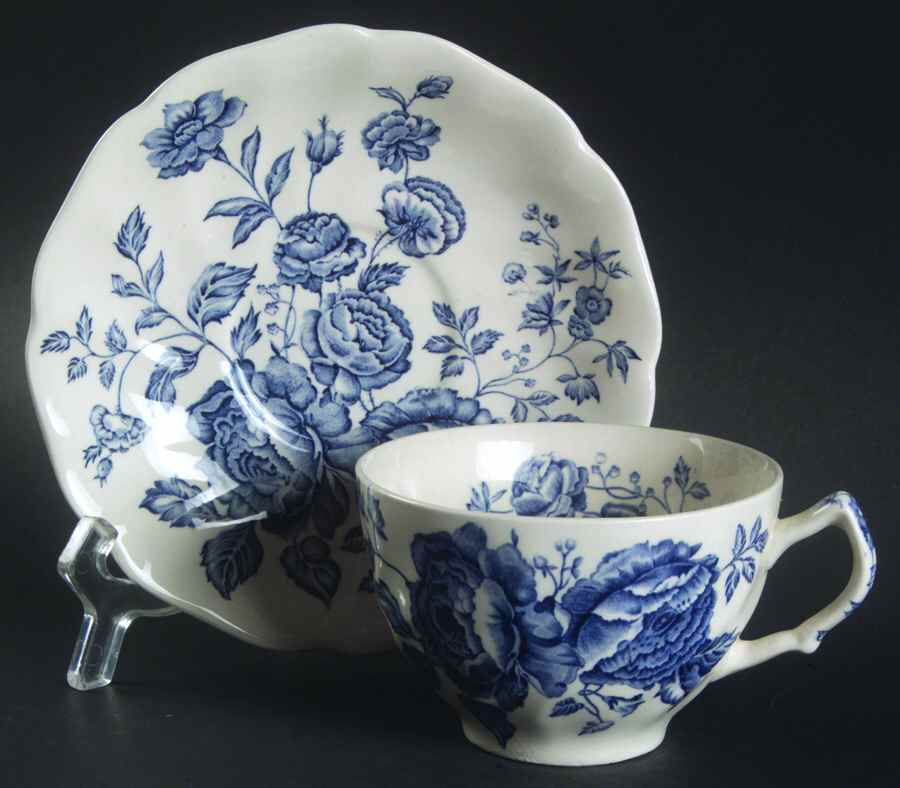Elizabeth Blue (White Background) Flat Cup & Saucer Set by Johnson Brothers-1