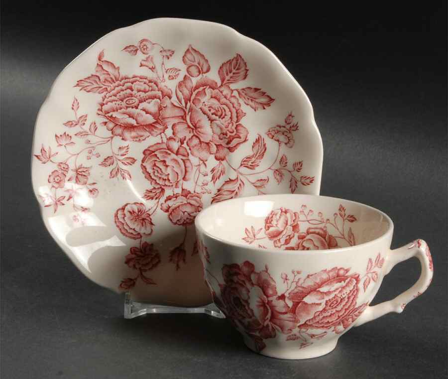 Elizabeth Pink Flat Cup & Saucer Set by Johnson Brothers-1