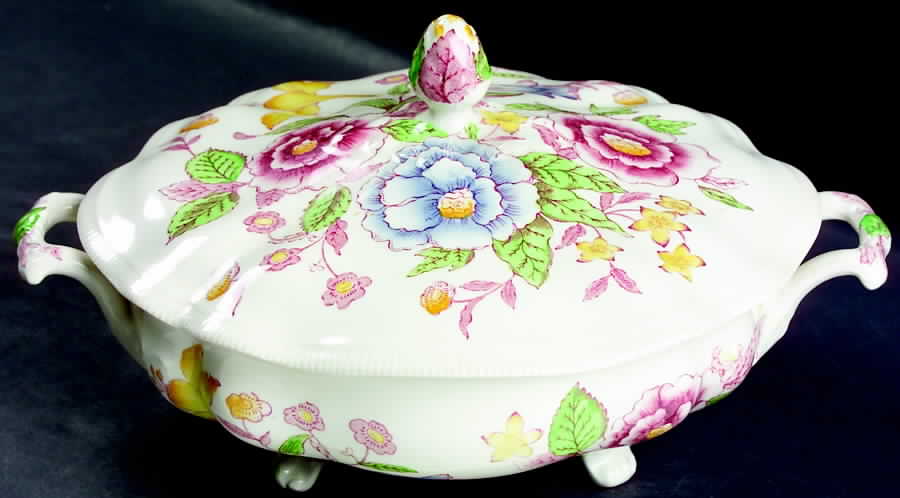 English Bouquet (Old Staffordshire) Oval Covered Vegetable by Johnson Brothers-1