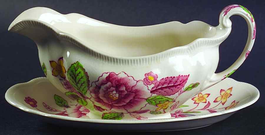 English Bouquet (Old Staffordshire) Gravy Boat & Underplate by Johnson Brothers-1