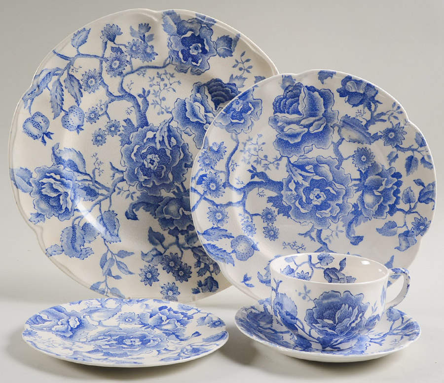 English Chippendale Blue 5 Piece Place Setting by Johnson Brothers-1
