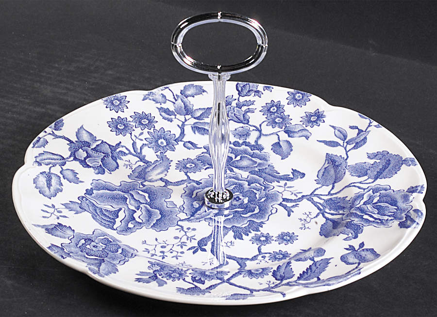 English Chippendale Blue Round Serving Plate with Center Handle (Dp) Hc by Johnson Brothers-1