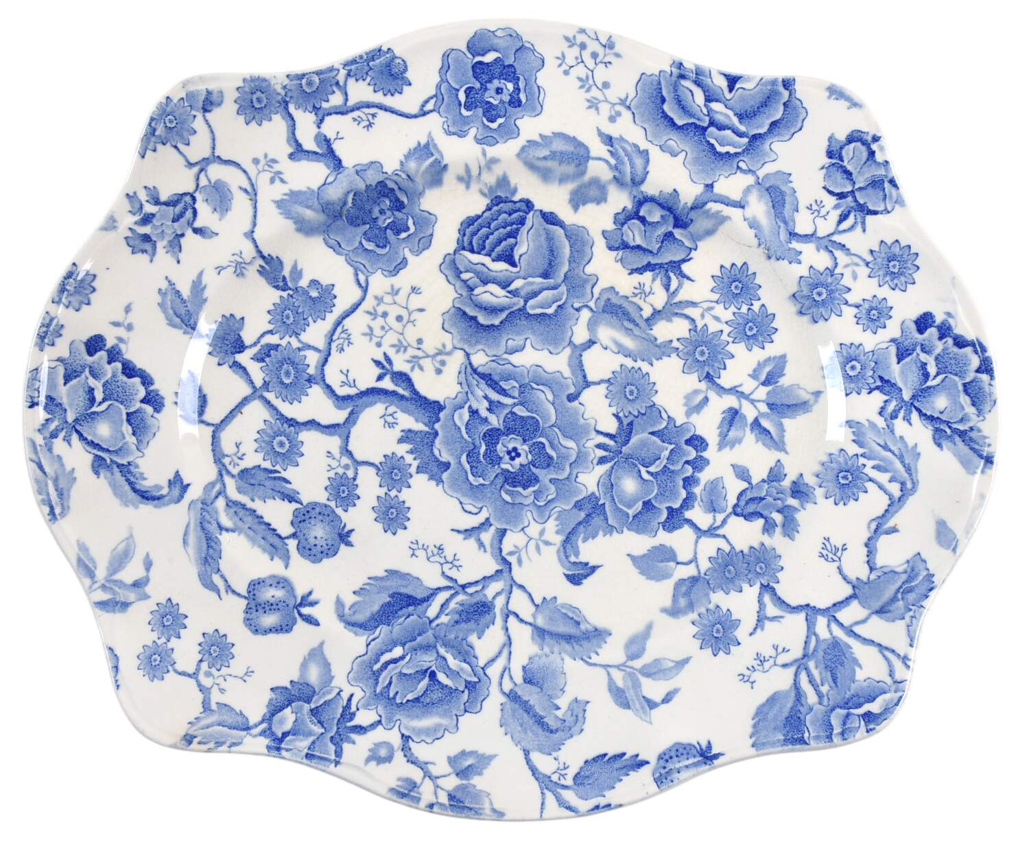 English Chippendale Blue 14" Oval Serving Platter by Johnson Brothers-1