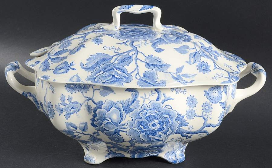 English Chippendale Blue Tureen &  Lid by Johnson Brothers-1