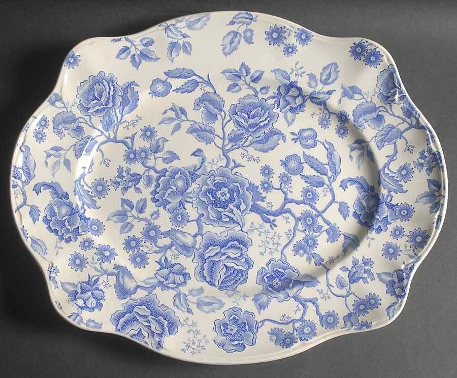 English Chippendale Blue 17" Oval Serving Platter by Johnson Brothers-1