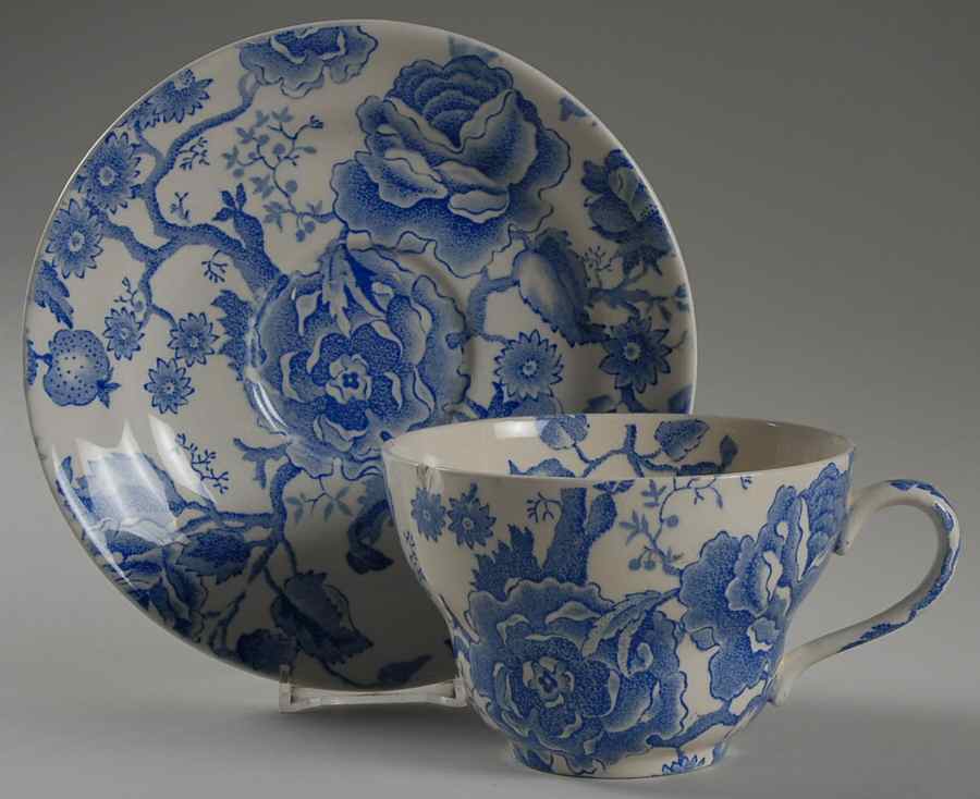 English Chippendale Blue Oversized Cup & Saucer Set by Johnson Brothers-1