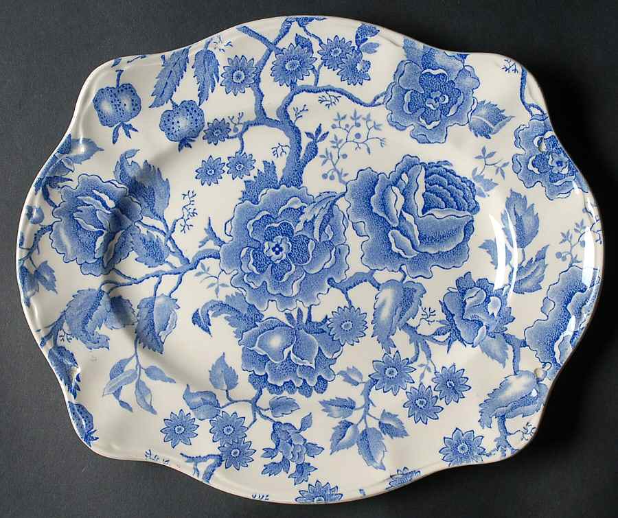 English Chippendale Blue 11" Oval Serving Platter by Johnson Brothers-1
