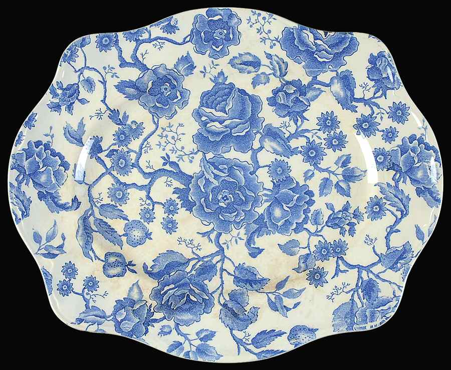English Chippendale Blue 13" Oval Serving Platter by Johnson Brothers-1