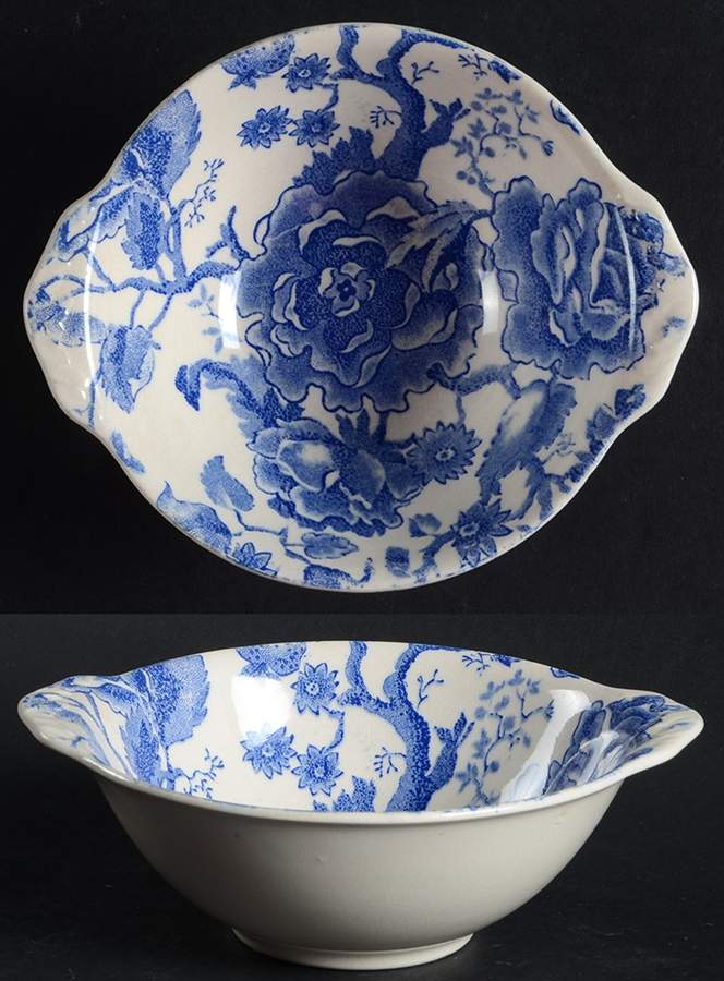 English Chippendale Blue Lugged Fruit/Dessert (Sauce) Bowl by Johnson Brothers-1