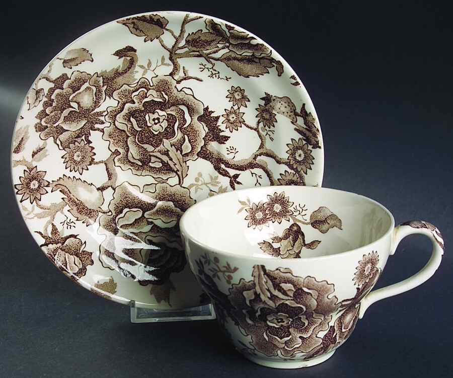 English Chippendale Brown Oversized Cup & Saucer Set by Johnson Brothers-1