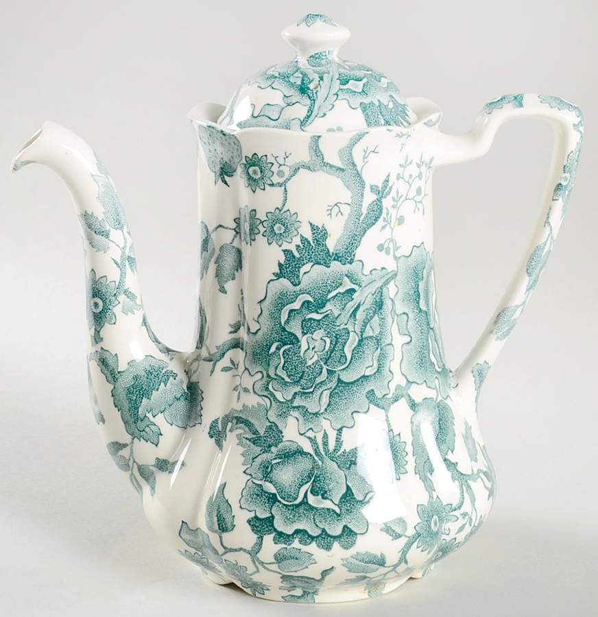 English Chippendale Green Small Coffee Pot & Lid by Johnson Brothers-1