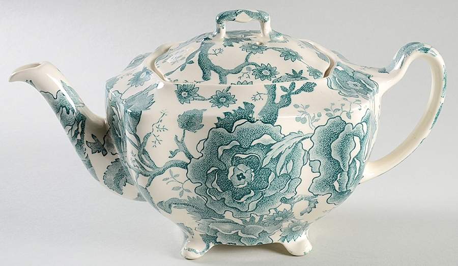 English Chippendale Green Teapot & Lid by Johnson Brothers-1