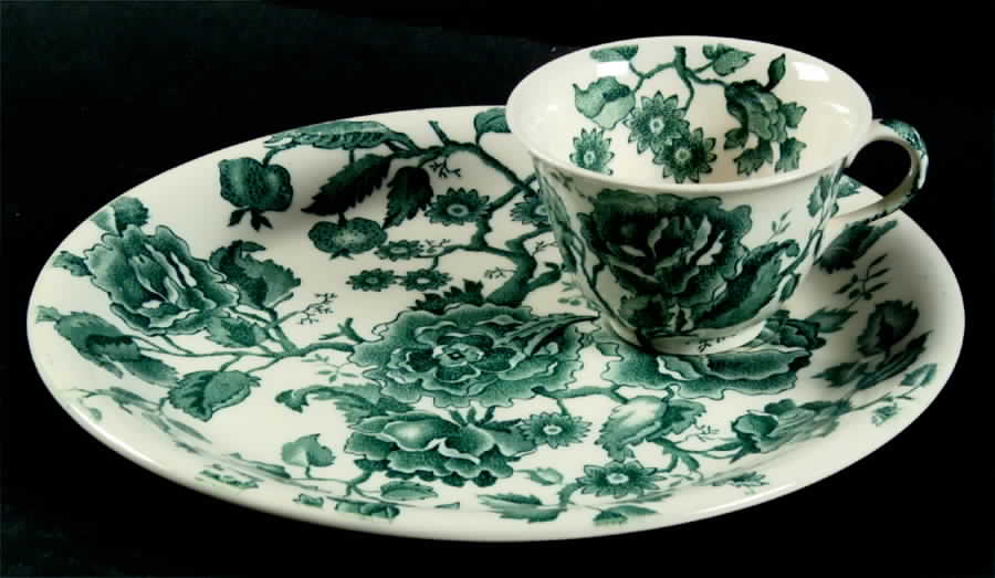 English Chippendale Green Snack Plate & Cup Set by Johnson Brothers-1