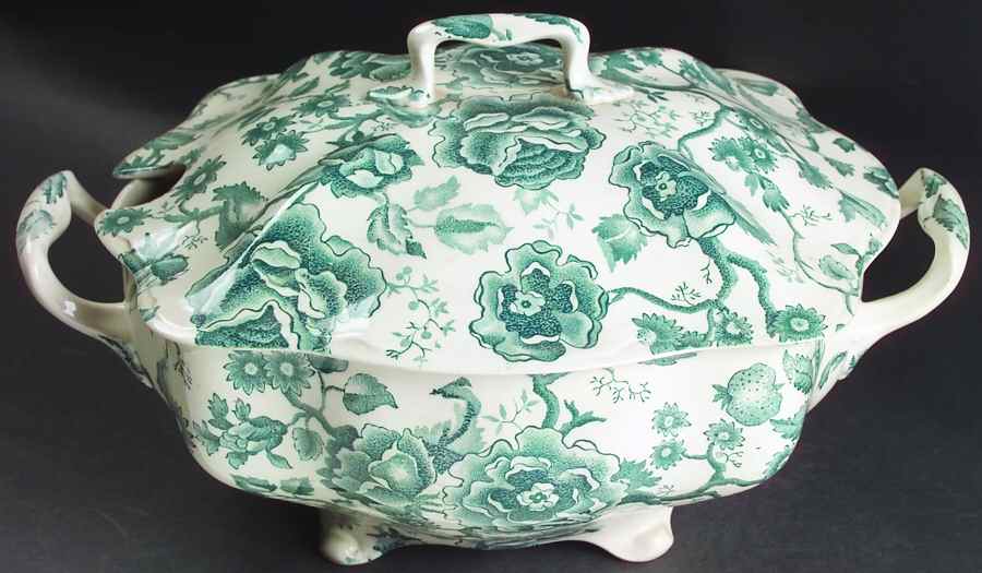 English Chippendale Green Rectangular Tureen & Lid by Johnson Brothers-1