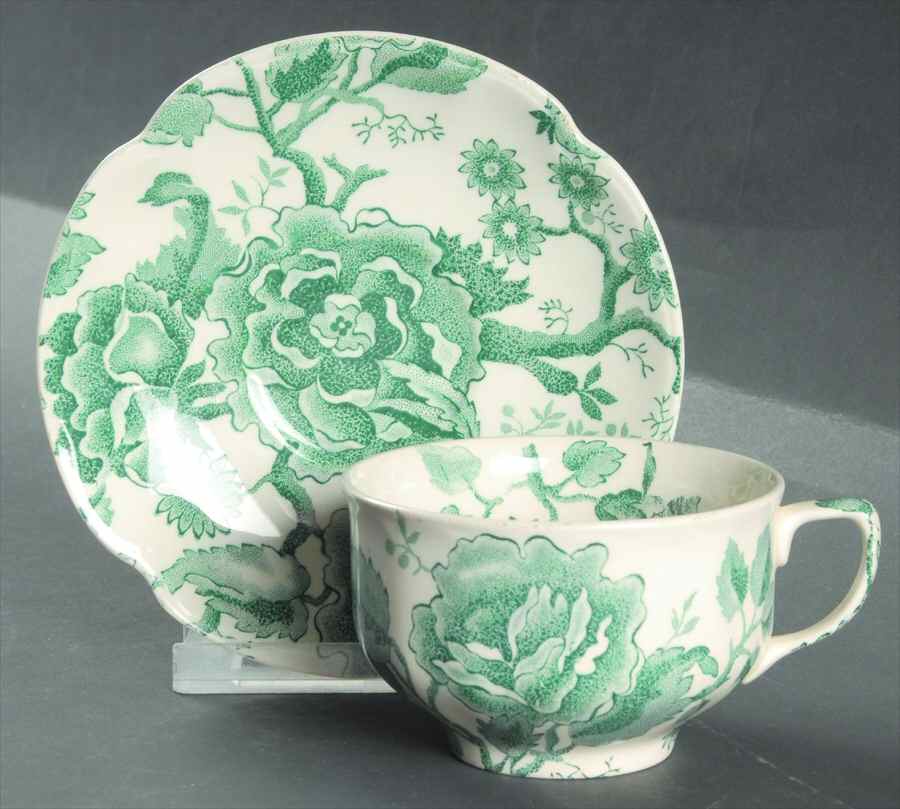 English Chippendale Green Flat Cup & Saucer Set by Johnson Brothers-1