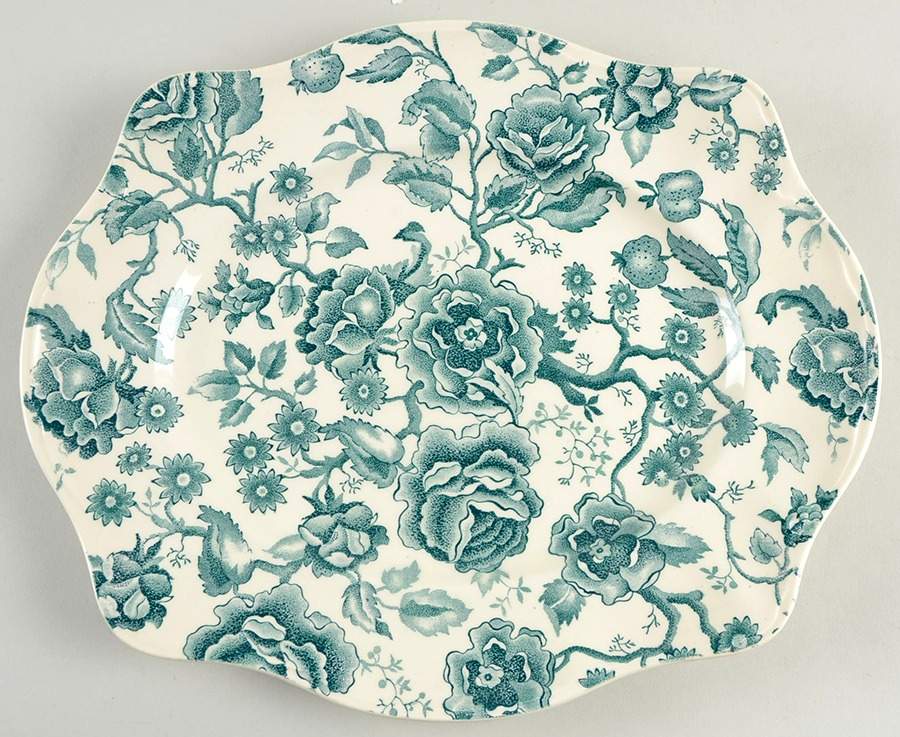 English Chippendale Green 13" Oval Serving Platter by Johnson Brothers-1