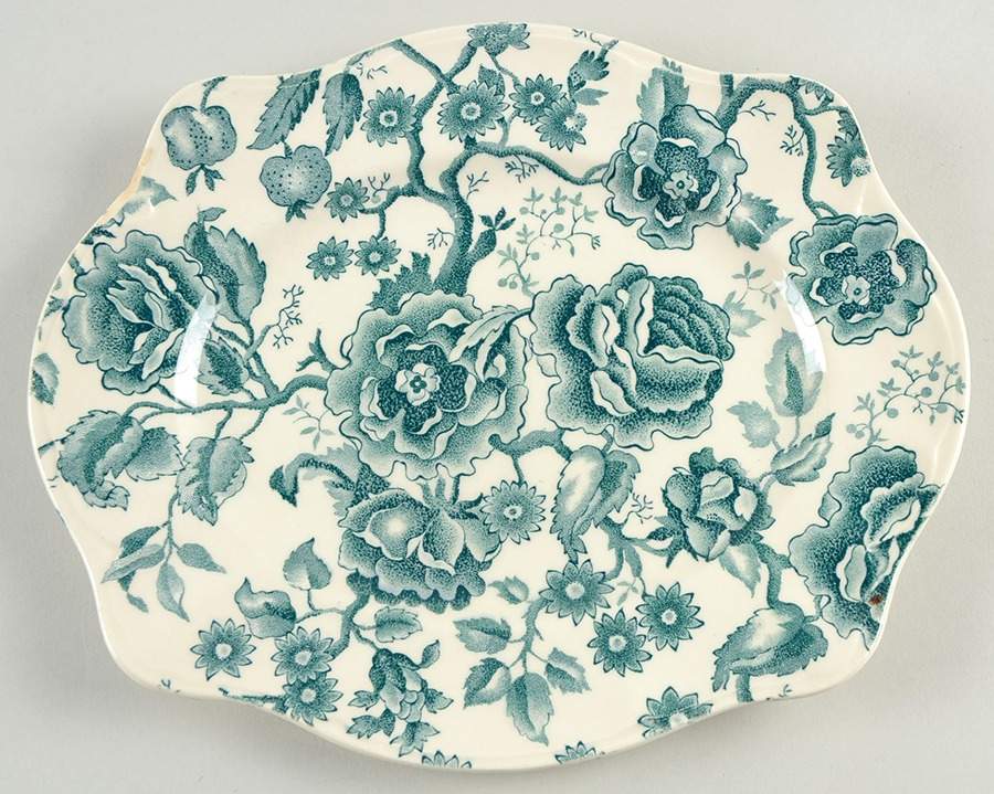 English Chippendale Green 11" Oval Serving Platter by Johnson Brothers-1