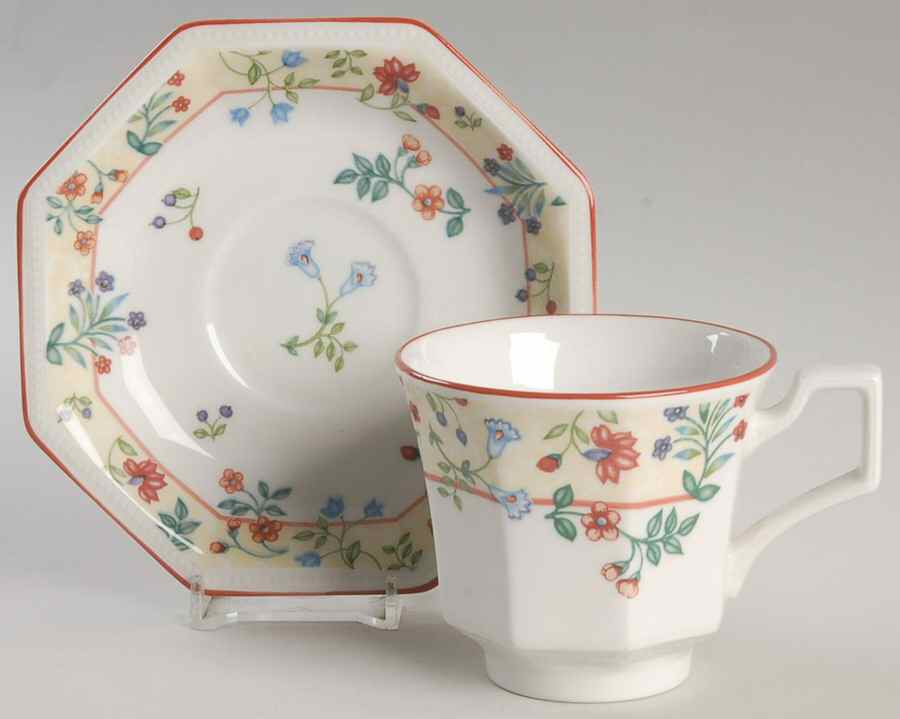 Enchantment (Red Trim) Flat Cup & Saucer Set by Johnson Brothers-1