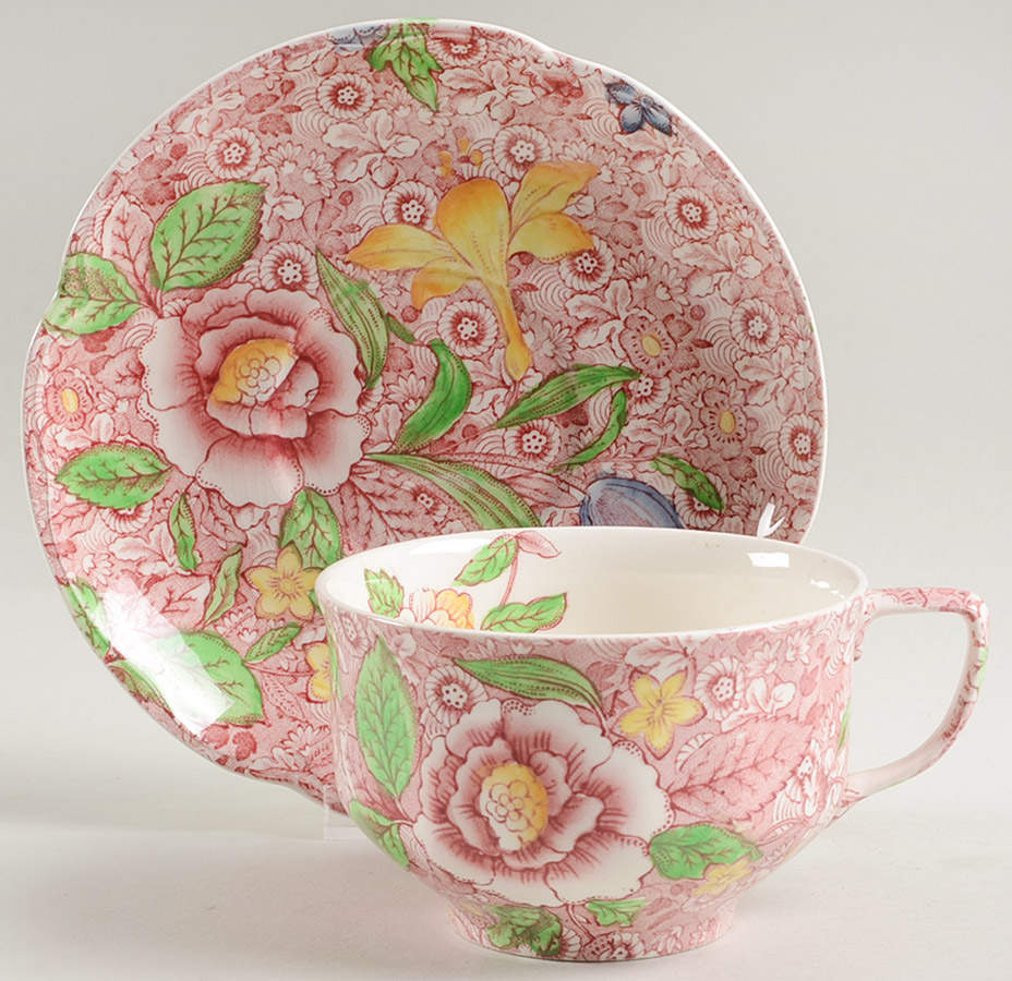 English Countryside Pink Multicolor Oversized Cup & Saucer Set by Johnson Brothers-1