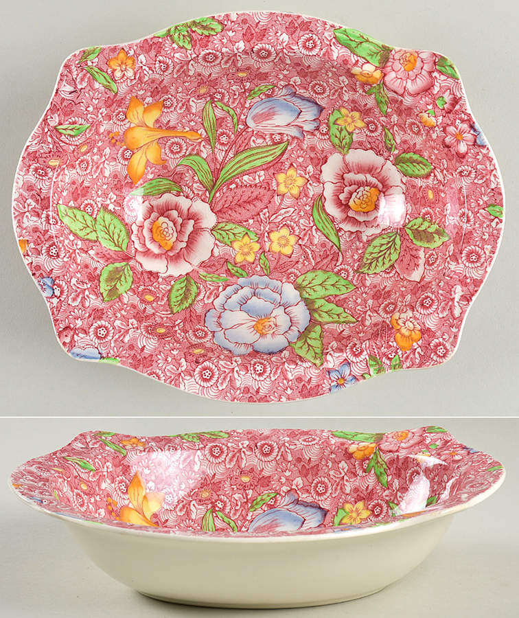 English Countryside Pink Multicolor 9" Oval Vegetable Bowl by Johnson Brothers-1