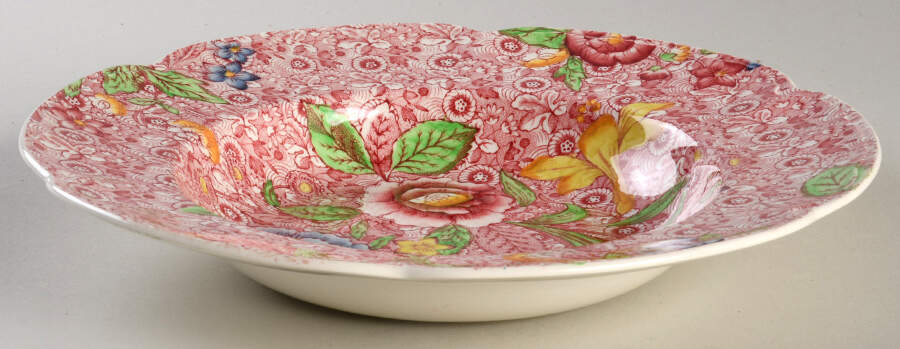 English Countryside Pink Multicolor Large Rim Soup Bowl by Johnson Brothers-1